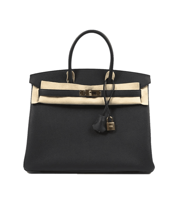 Hermes Birkin black leather handbag with gold accents at Dauri Club Tbilisi
