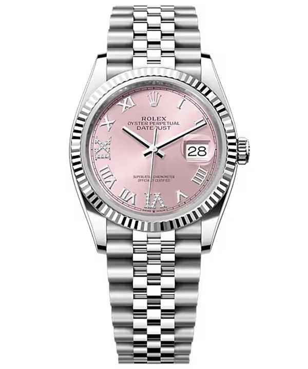 Rolex Datejust stainless steel watch with pink dial and Jubilee bracelet at Dauri Club Tbilisi