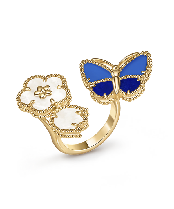Van Cleef and Arpels Two Butterfly yellow gold and sapphire ring at Dauri Club Tbilisi